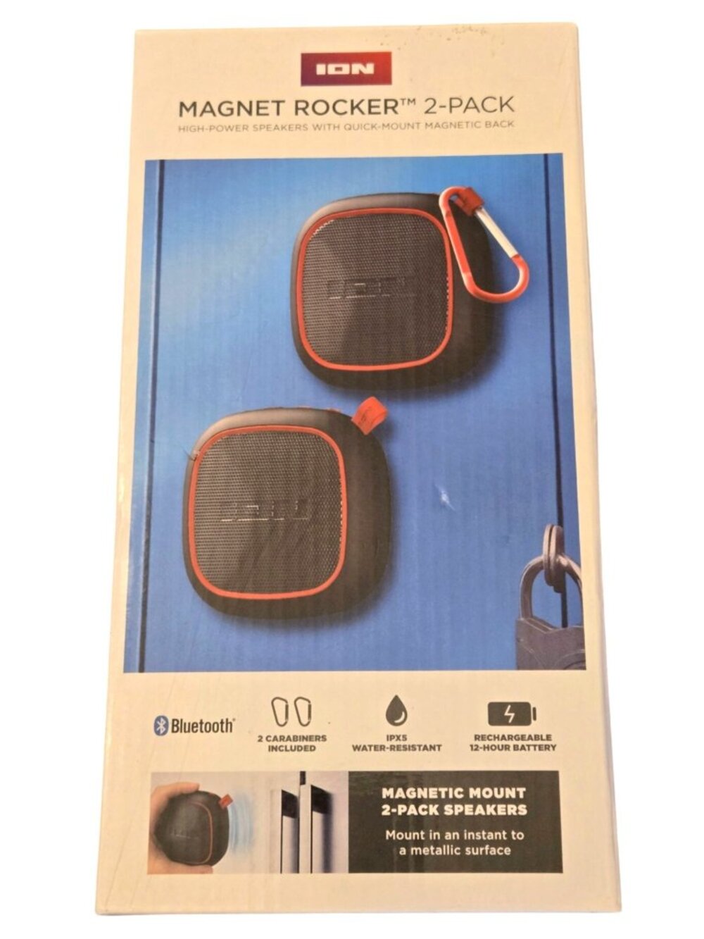 Blue Tooth Speakers ION Magnet Rocker 2-Pack Magnetic Mount IPX5 Water-Resistant